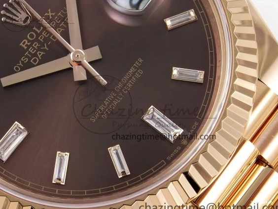 Brown 40 on DayDate Steel Dial Crystal 228235 904L President Bracelet VR3255 ARF 0225